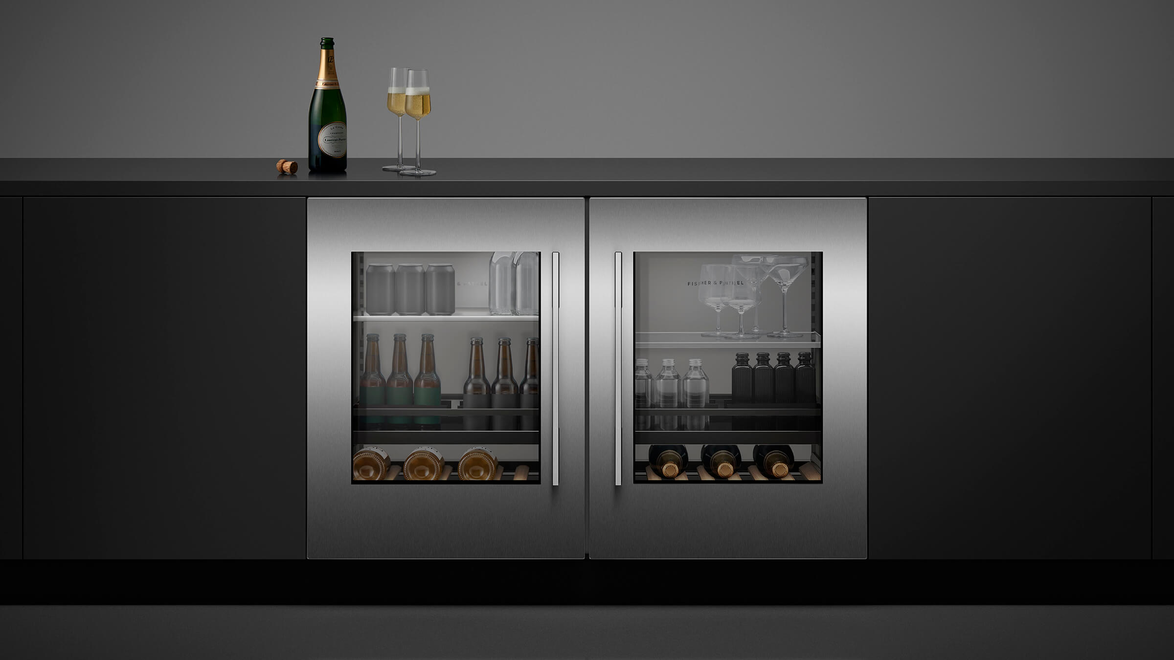Built-in French Door refrigerator with a finished stainless steel exterior aligned with kitchen joinery