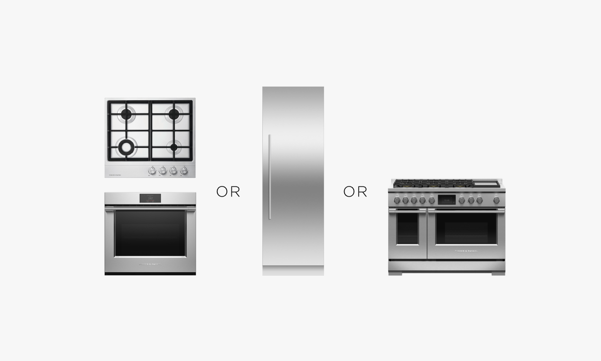 Cooktop, wall oven, Freestanding range and built-in refrigerator