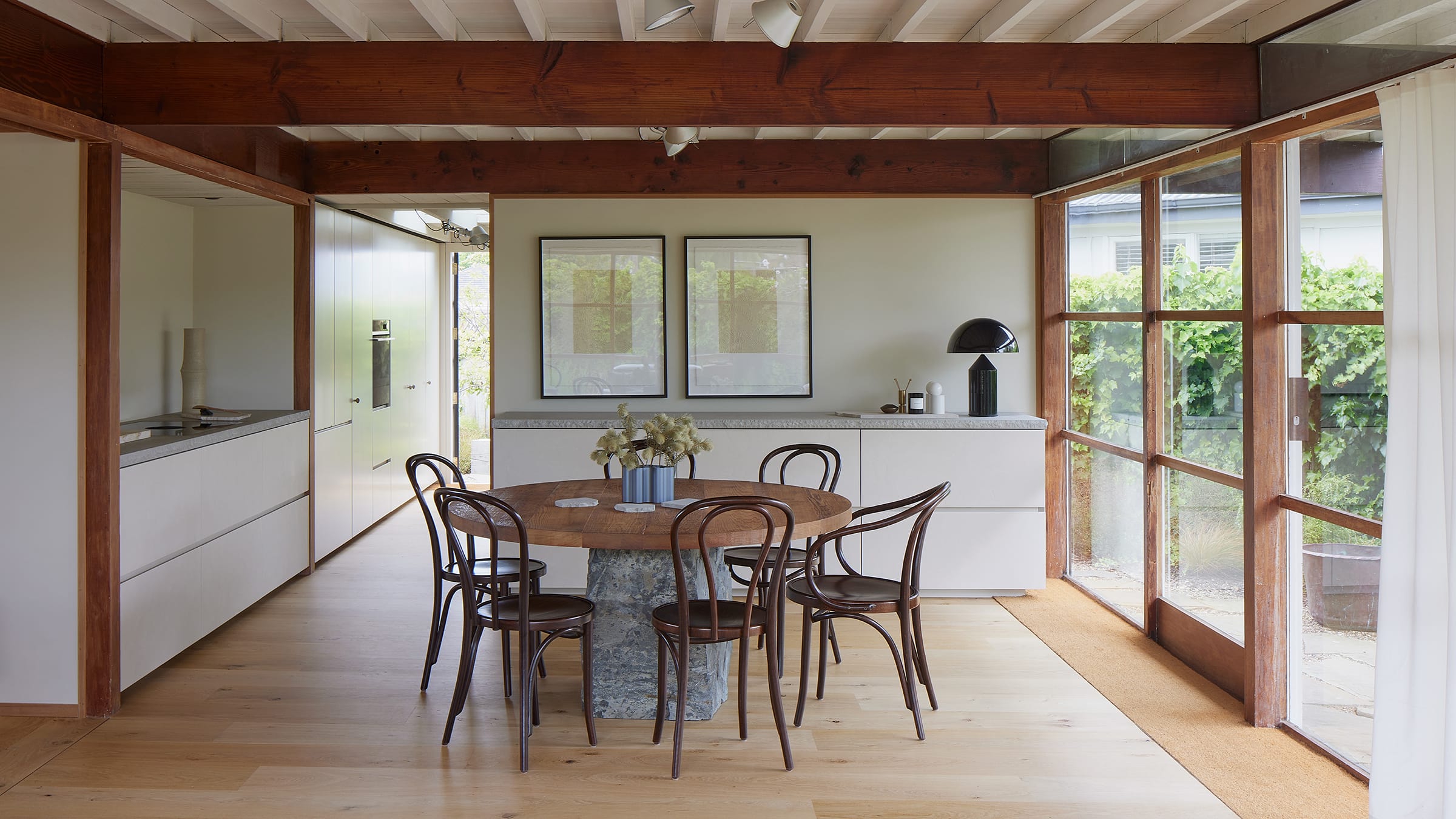 The dining room, showcasing the timber structure